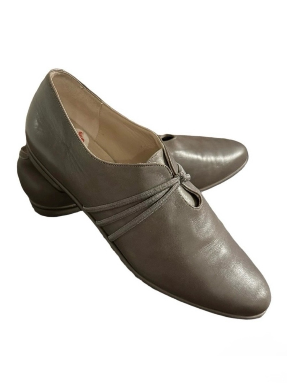 Genuine Leather Italian Vintage 80s Olive Gray Flats Sz 9